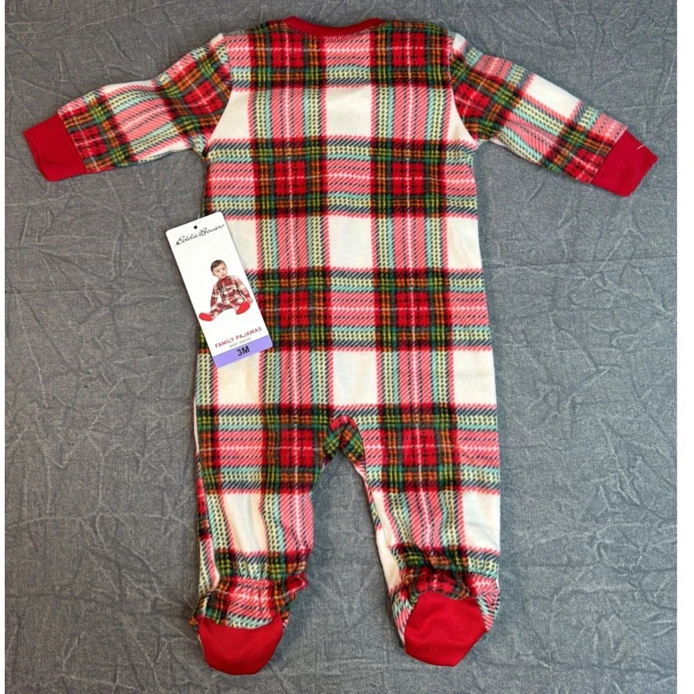 Eddie Bauer Footed Sleeper Baby 3M Plaid Red Truck Christmas Fleece NEW